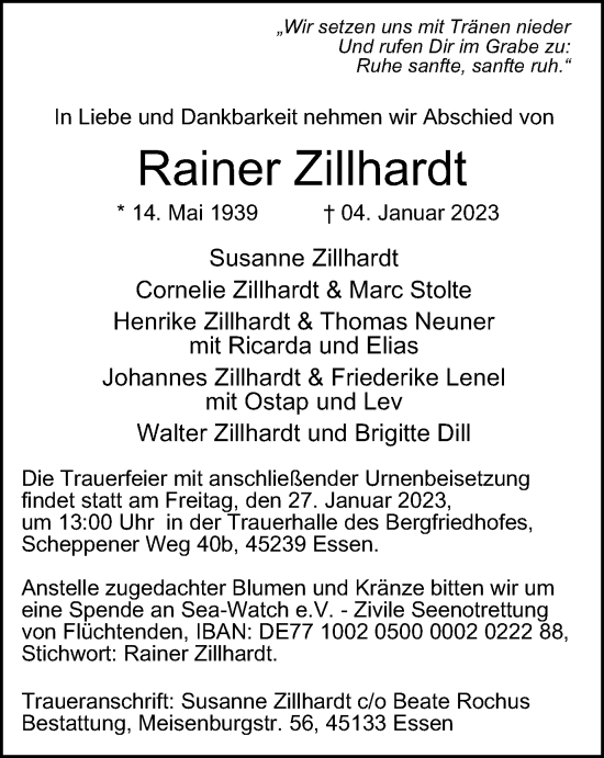 Traueranzeige von Rainer Zillhardt von Tageszeitung