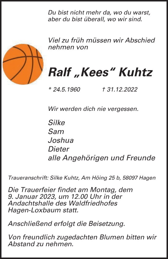 Traueranzeige von Ralf Kuhtz von Tageszeitung