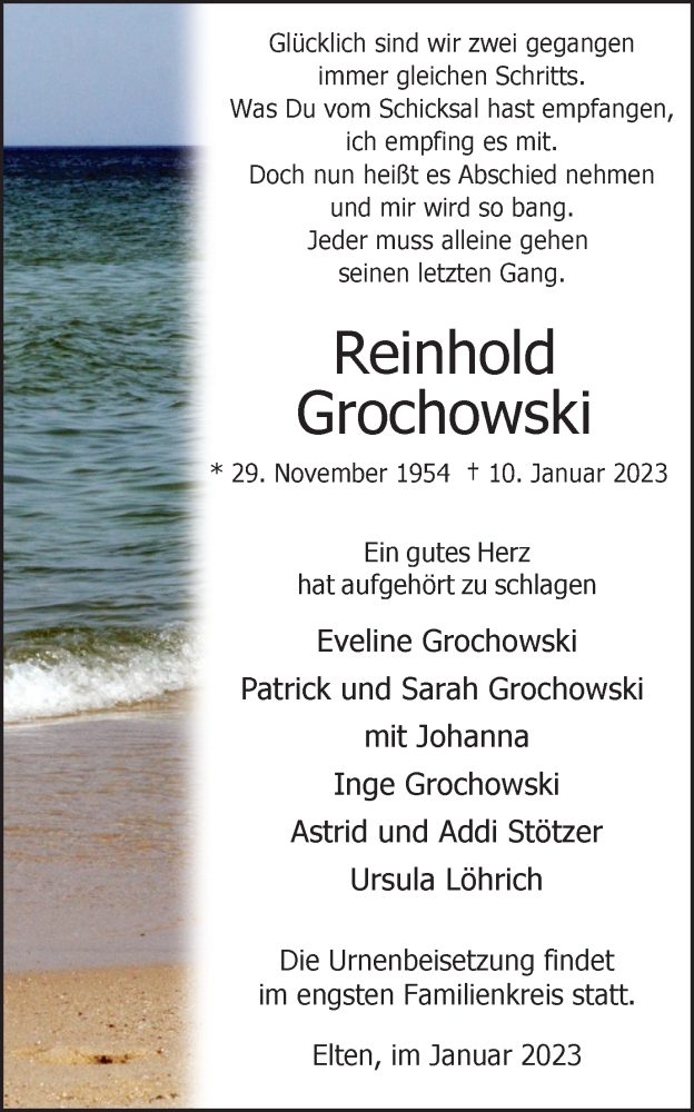  Traueranzeige für Reinhold Grochowski vom 21.01.2023 aus WVW Anzeigenblätter