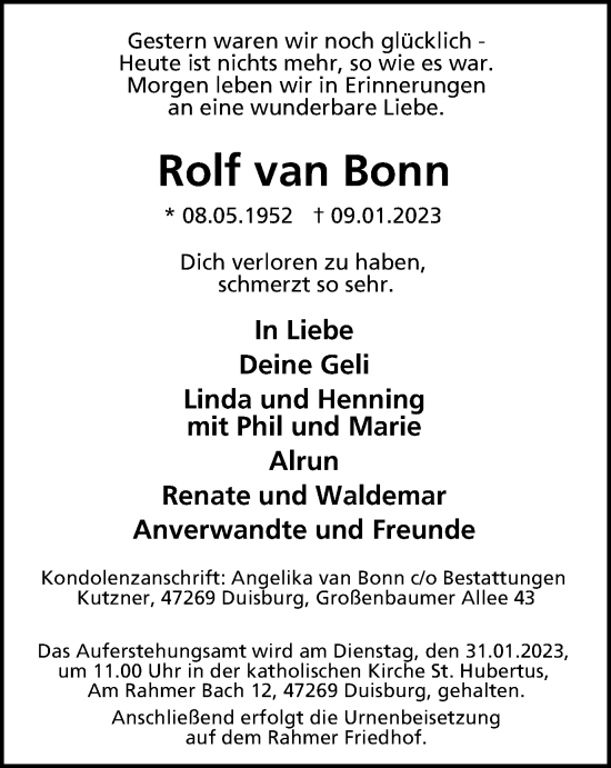 Traueranzeige von Rolf van Bonn von Tageszeitung