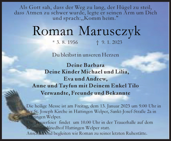 Traueranzeige von Roman Marusczyk von Tageszeitung