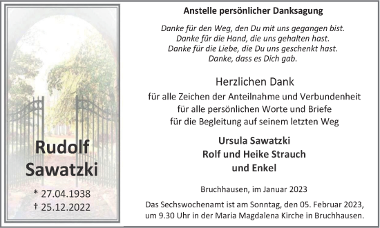 Traueranzeige von Rudolf Sawatzki von Tageszeitung