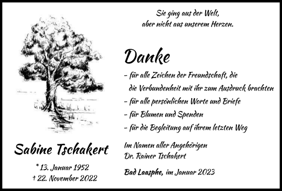 Traueranzeige von Sabine Tschakert von Tageszeitung