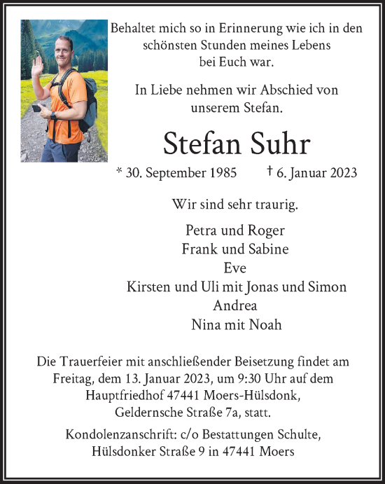 Traueranzeige von Stefan Suhr von Tageszeitung