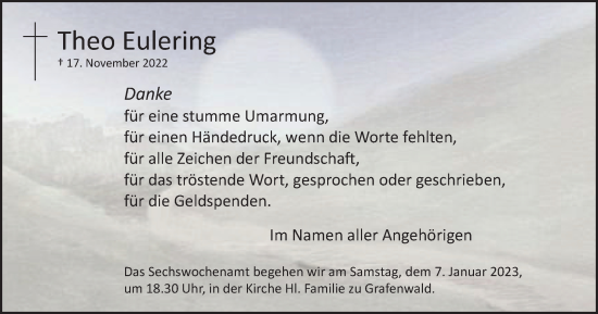 Traueranzeige von Theo Eulering von Tageszeitung
