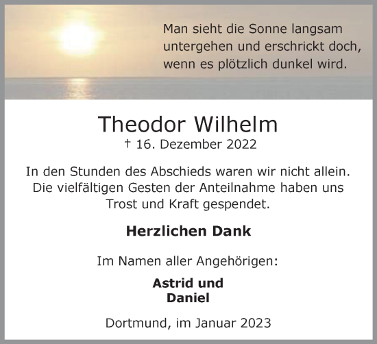 Traueranzeige von Theodor Wilhelm von Tageszeitung