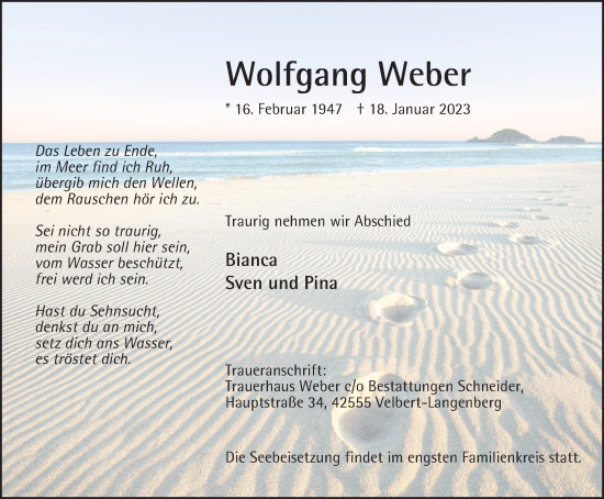 Traueranzeige von Wolfgang Weber von WVW Anzeigenblätter