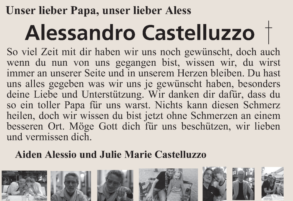  Traueranzeige für Alessandro Castelluzzo vom 07.10.2023 aus Tageszeitung