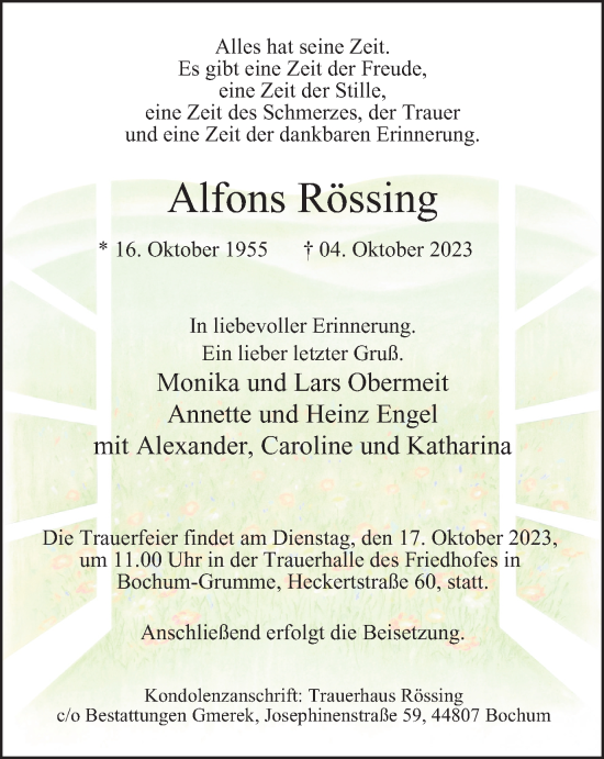 Traueranzeige von Alfons Rössing von Tageszeitung