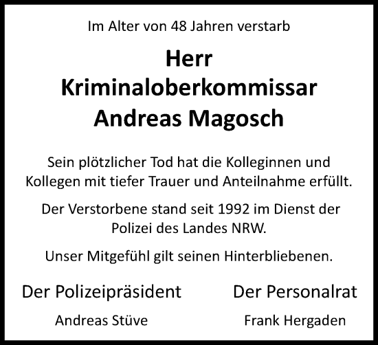 Traueranzeige von Andreas Magosch von Tageszeitung