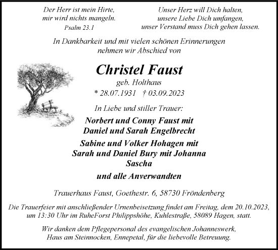 Traueranzeige von Christel Faust von Tageszeitung