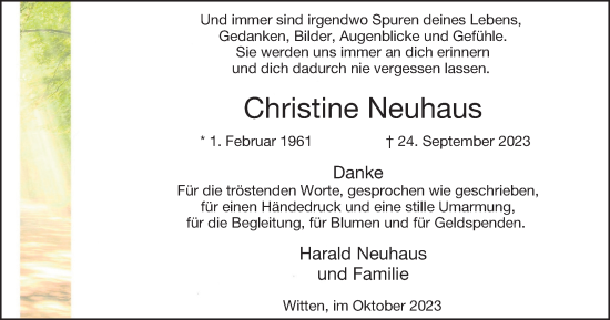 Traueranzeige von Christine Neuhaus von Tageszeitung