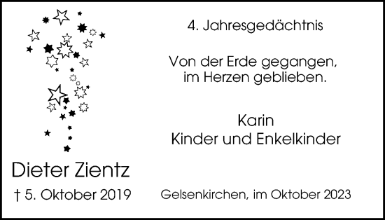 Traueranzeige von Dieter Zientz von Tageszeitung
