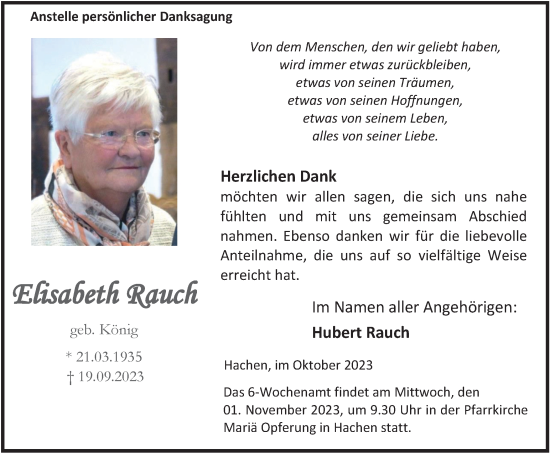 Traueranzeige von Elisabeth Rauch von Tageszeitung
