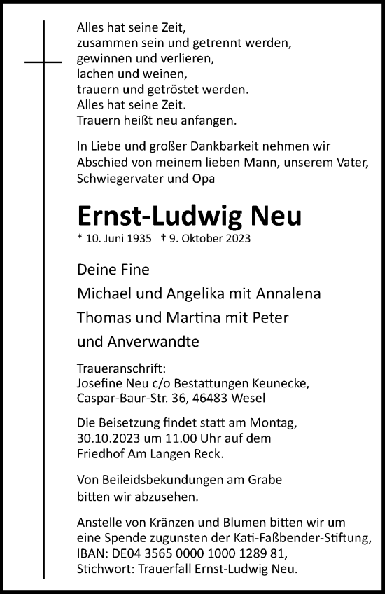 Traueranzeige von Ernst-Ludwig Neu von Tageszeitung