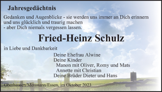Traueranzeige von Fried-Heinz Schulz von Tageszeitung