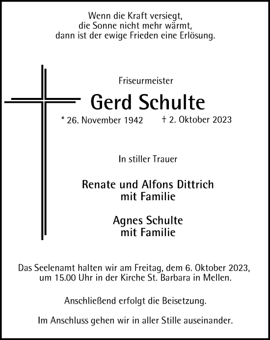Traueranzeige von Gerd Schulte von Tageszeitung