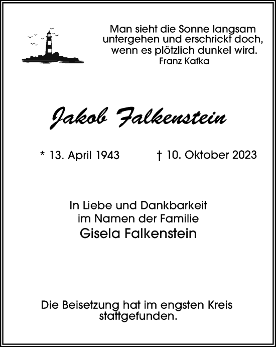 Traueranzeige von Gisela Falkenstein von Tageszeitung