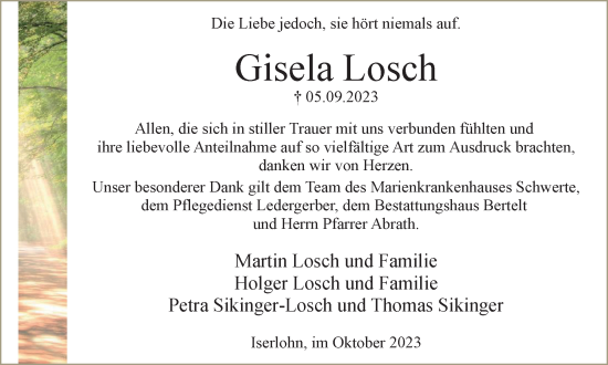 Traueranzeige von Gisela Losch von Tageszeitung