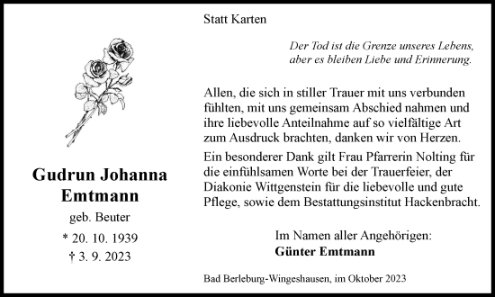 Traueranzeige von Gudrun Johanna Emtmann von Tageszeitung