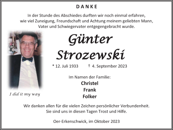 Traueranzeige von Günter Strozewski von Tageszeitung