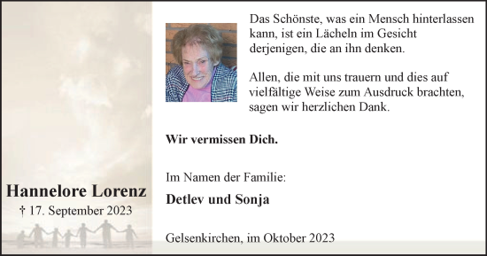 Traueranzeige von Hannelore Lorenz von Tageszeitung