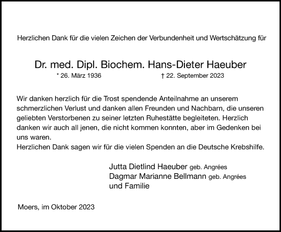 Traueranzeige von Hans-Dieter Haeuber von Tageszeitung