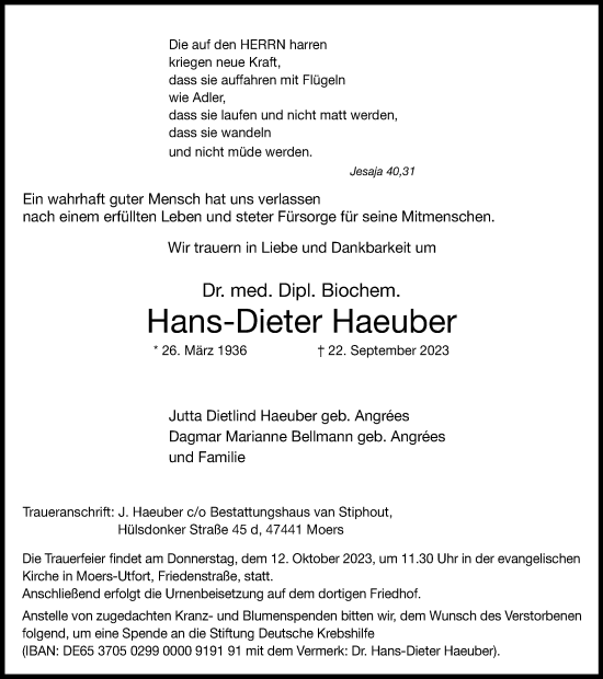 Traueranzeige von Hans-Dieter Haeuber von Tageszeitung