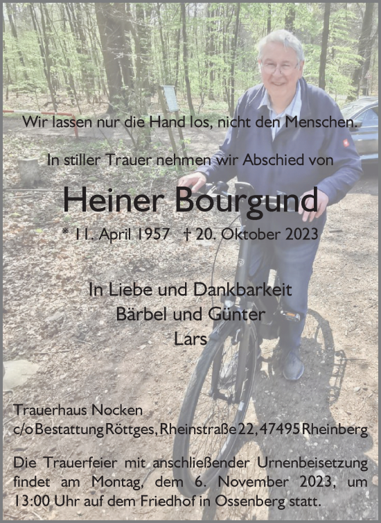 Traueranzeige von Heiner Bourgund von Tageszeitung