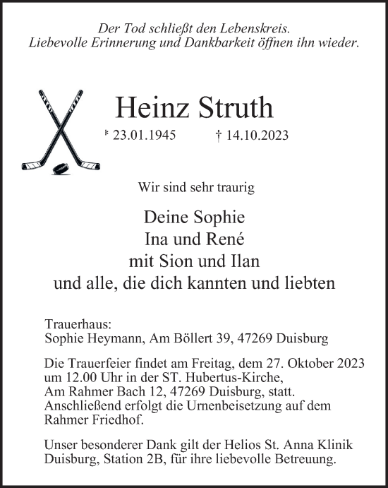Traueranzeige von Heinz Struth von Tageszeitung