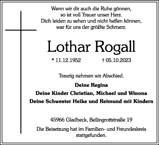 Traueranzeige von Lothar Rogall von Tageszeitung