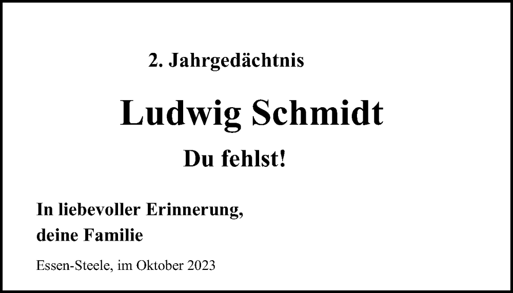  Traueranzeige für Ludwig Schmidt vom 10.10.2023 aus Tageszeitung