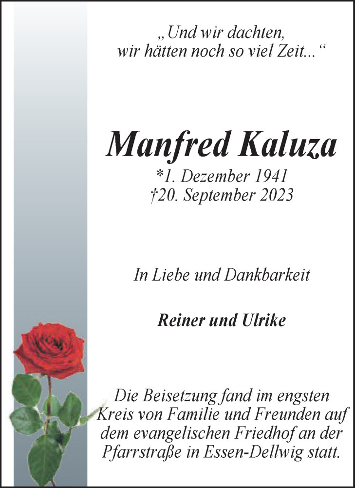 Traueranzeigen Von Manfred Kaluza Trauer In Nrwde 6784