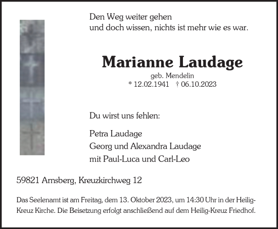 Traueranzeige von Marianne Laudage von Tageszeitung