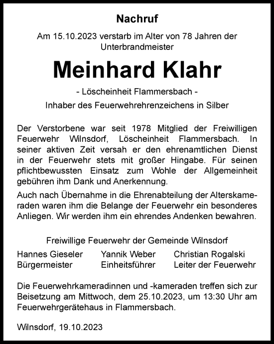 Traueranzeige von Meinhard Klahr von Tageszeitung