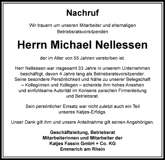 Traueranzeige von Michael Nellessen von Tageszeitung