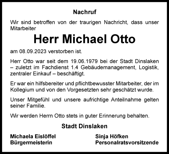 Traueranzeige von Michael Otto von Tageszeitung