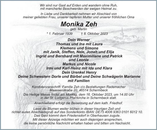 Traueranzeige von Monika Zeh von Tageszeitung