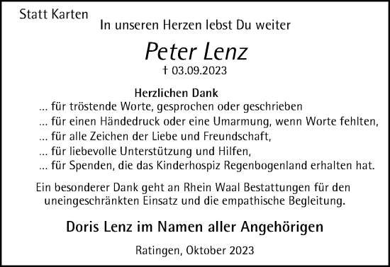 Traueranzeige von Peter Lenz von Tageszeitung