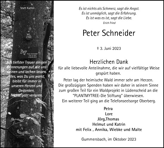 Traueranzeige von Peter Schneider von Tageszeitung