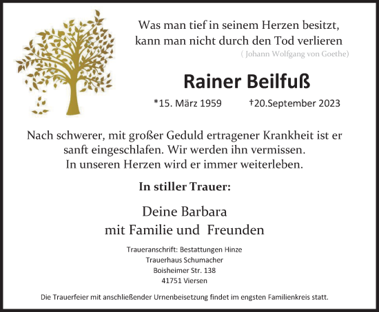 Traueranzeige von Rainer Beilfuß von Tageszeitung