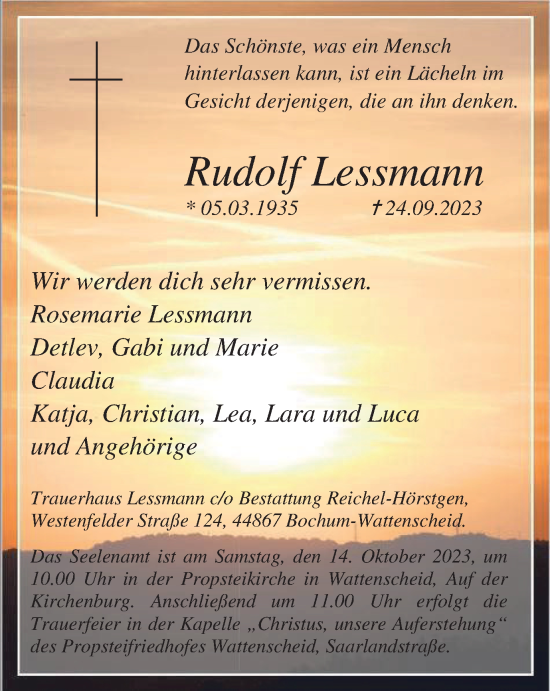 Traueranzeige von Rudolf Lessmann von Tageszeitung