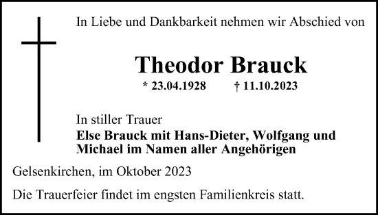 Traueranzeige von Theodor Brauck von Tageszeitung