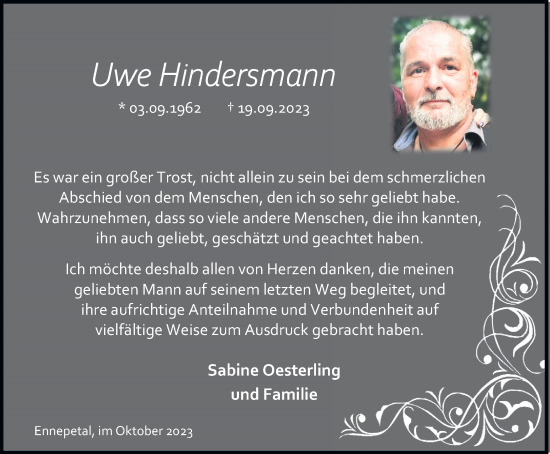 Traueranzeige von Uwe Hindersmann von Tageszeitung