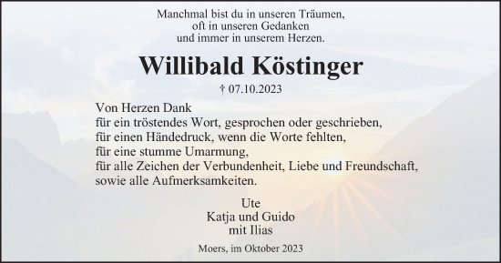 Traueranzeige von Willibald Köstinger von Tageszeitung