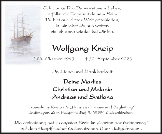 Traueranzeige von Wolfgang Kneip von Tageszeitung