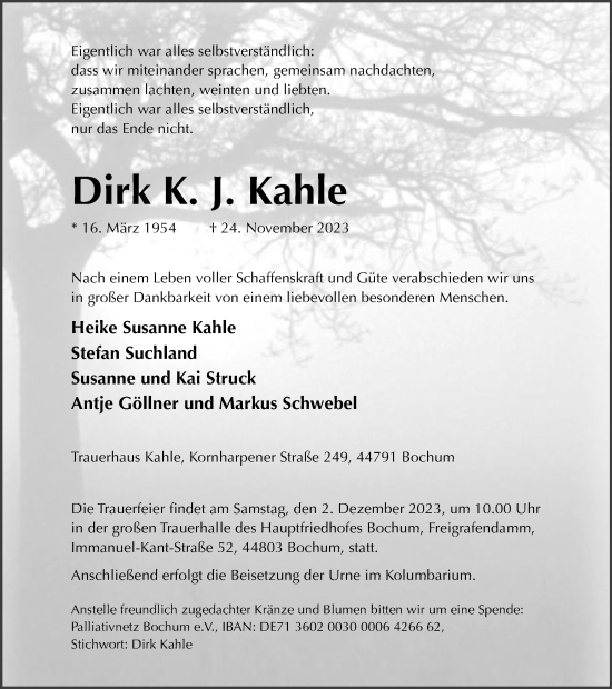 Traueranzeige von Dirk K. J. Kahle von FUNKE Medien NRW GmbH