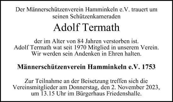 Traueranzeige von Adolf Termath von Tageszeitung