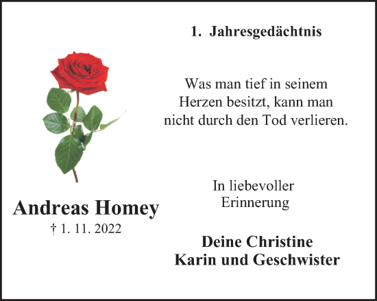 Traueranzeige von Andreas Homey von Tageszeitung