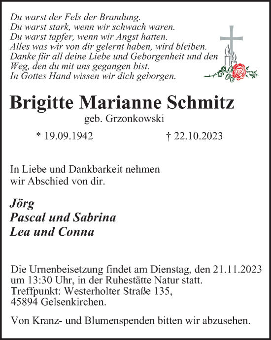 Traueranzeige von Brigitte Marianne Schmitz von Tageszeitung